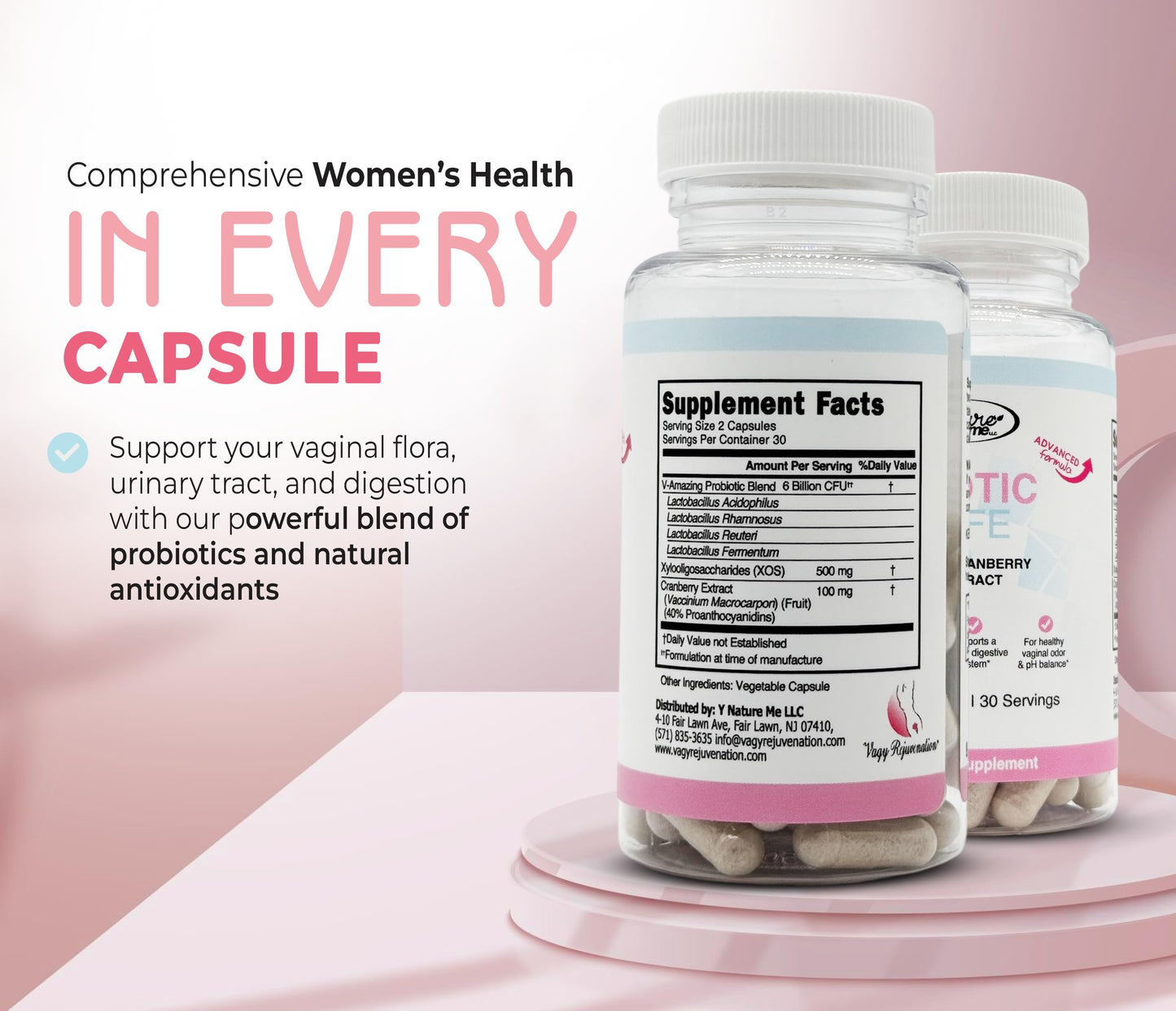 Vagy Rejuvenation BioticLife Probiotic for Women – Probiotics for Vaginal, Digestive & Urinary Health – Supplement with Prebiotics & Cranberry Extract – 60 Capsules