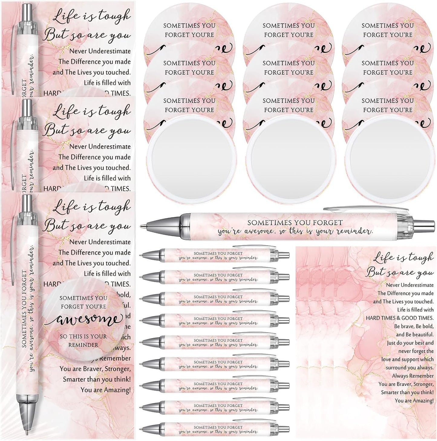 Inspirational Gifts for Women - 20 Sets Mini Compact Mirrors & Positive Pens | Perfect for Graduation, Nurses, Teachers & Coworkers
