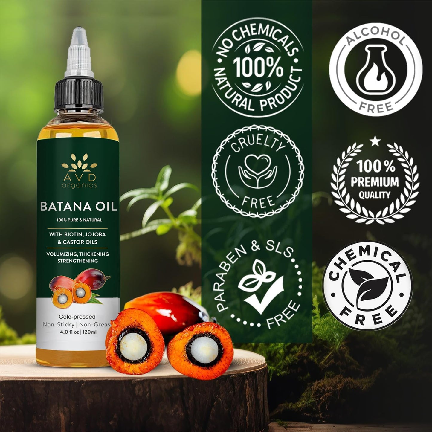 AVD ORGANICS Batana Oil for Hair Growth 4.05 fl oz | Dr Sebi Organic Raw Batana Oil from Honduras | 100% Pure & Natural for thicker & stronger Hair | Ideal for Men & Women | 120ML