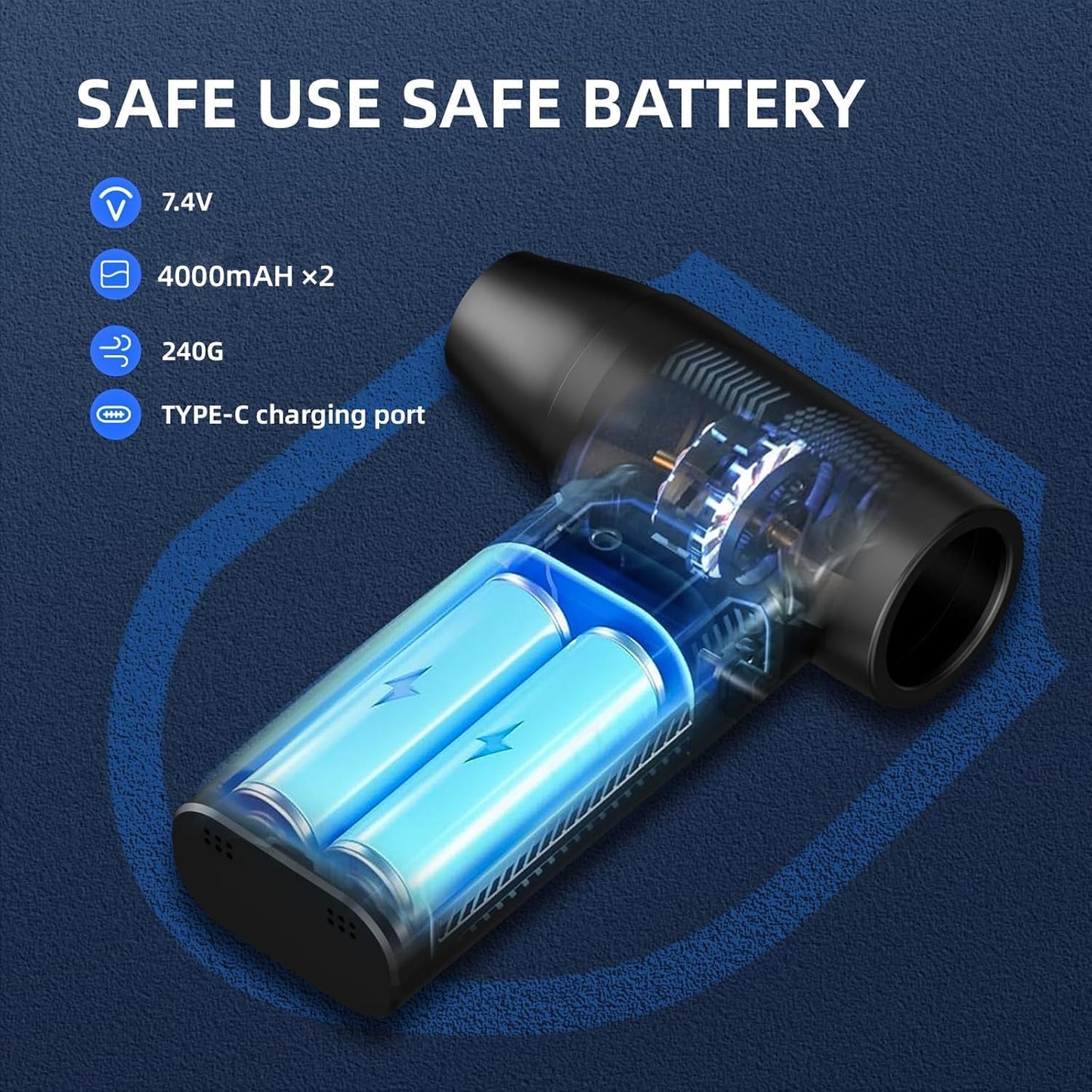 Electric Compressed Air Duster - Cordless Mini Blower & Vacuum Cleaner Kit | 180,000 RPM, 5 Speed, USB-C for PC, Keyboards, Home & Car