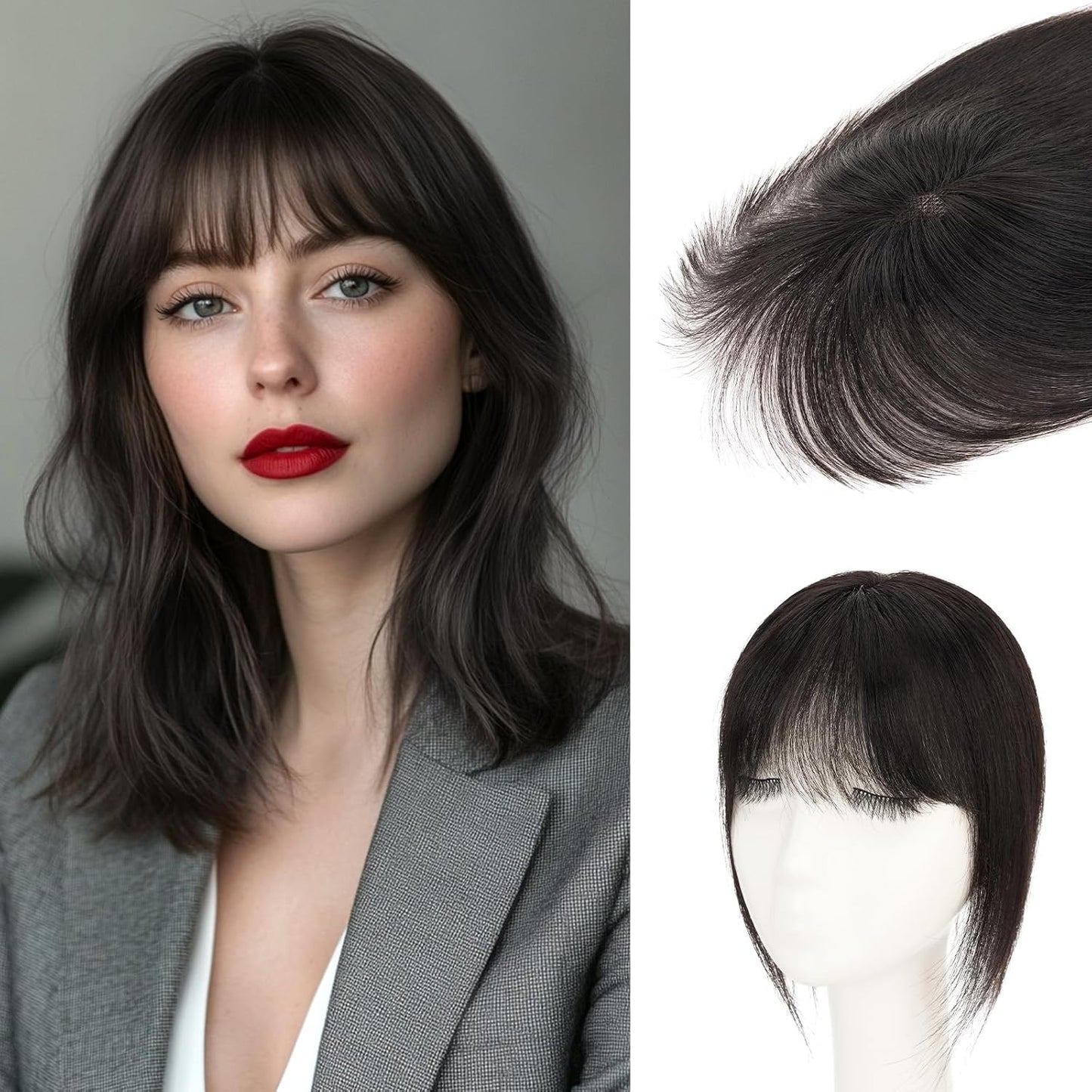 Human Hair Topper - 360° 3D Ultra Thin Clip-In Crown Piece for Thinning Gray Hair | 12 Inch Mocha Brown, 35 Grams