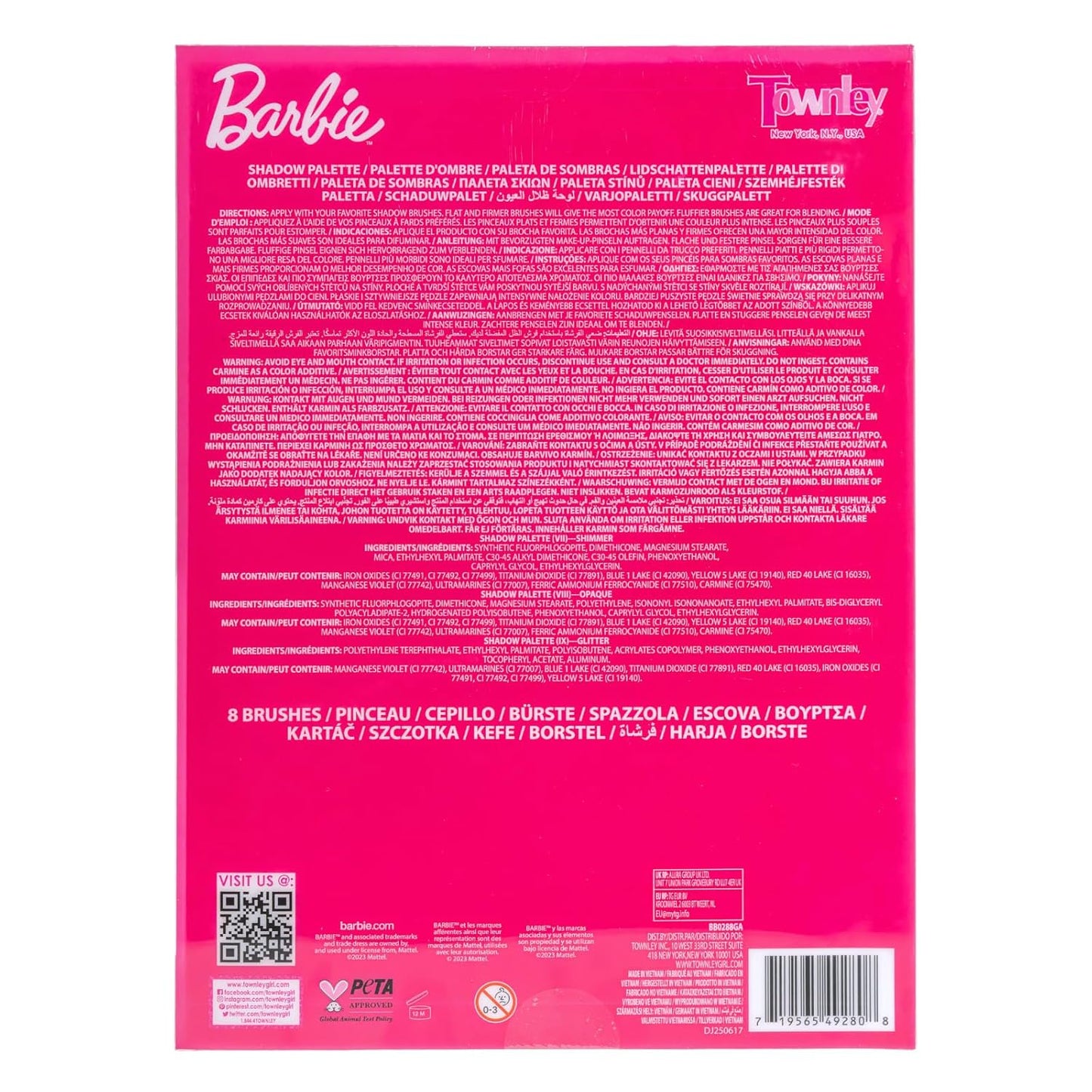 Barbie 35 Well Shadow Palette - Shimmery Pigmented Colors with 8 Blendable Brushes | Ages 8+