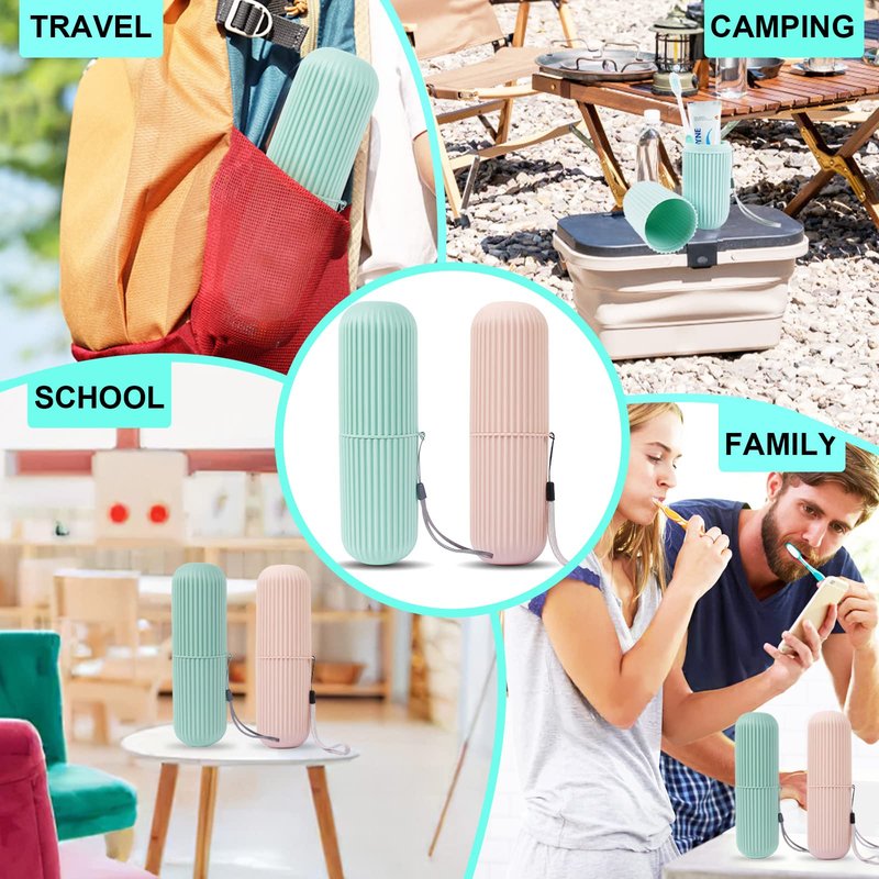 UCEC Travel Toothbrush Case, Toothbrush Holder Travel, Toothbrush Case for Traveling, Camping, Home, School, Business, Bathroom, 7.7" x 2.36" x 2.36" for Soft Toothbrush Up To 7.4 inch (Green, Pink)