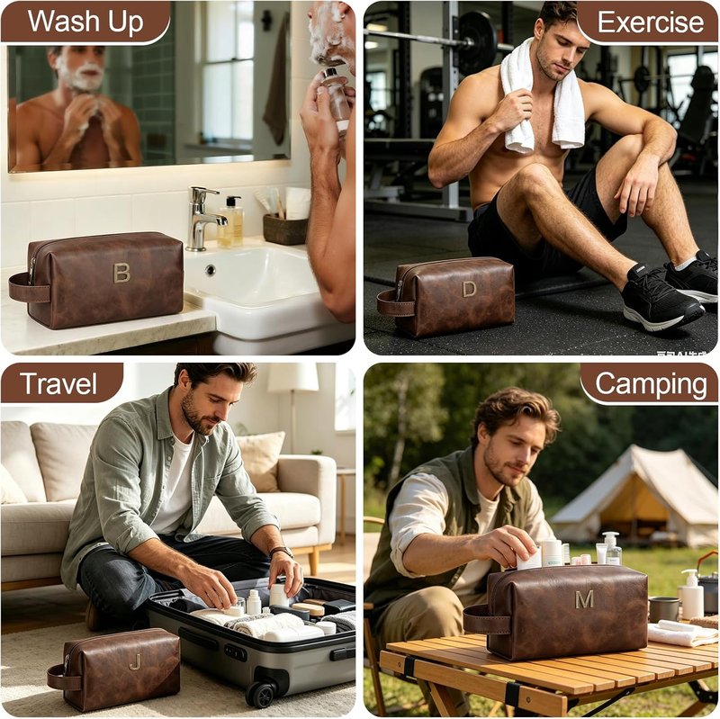 Personalized Men's Travel Toiletry Bag - Waterproof PU Leather Shaving Kit | Perfect Father's Day Gift for Dad, Husband, Boyfriend (M)