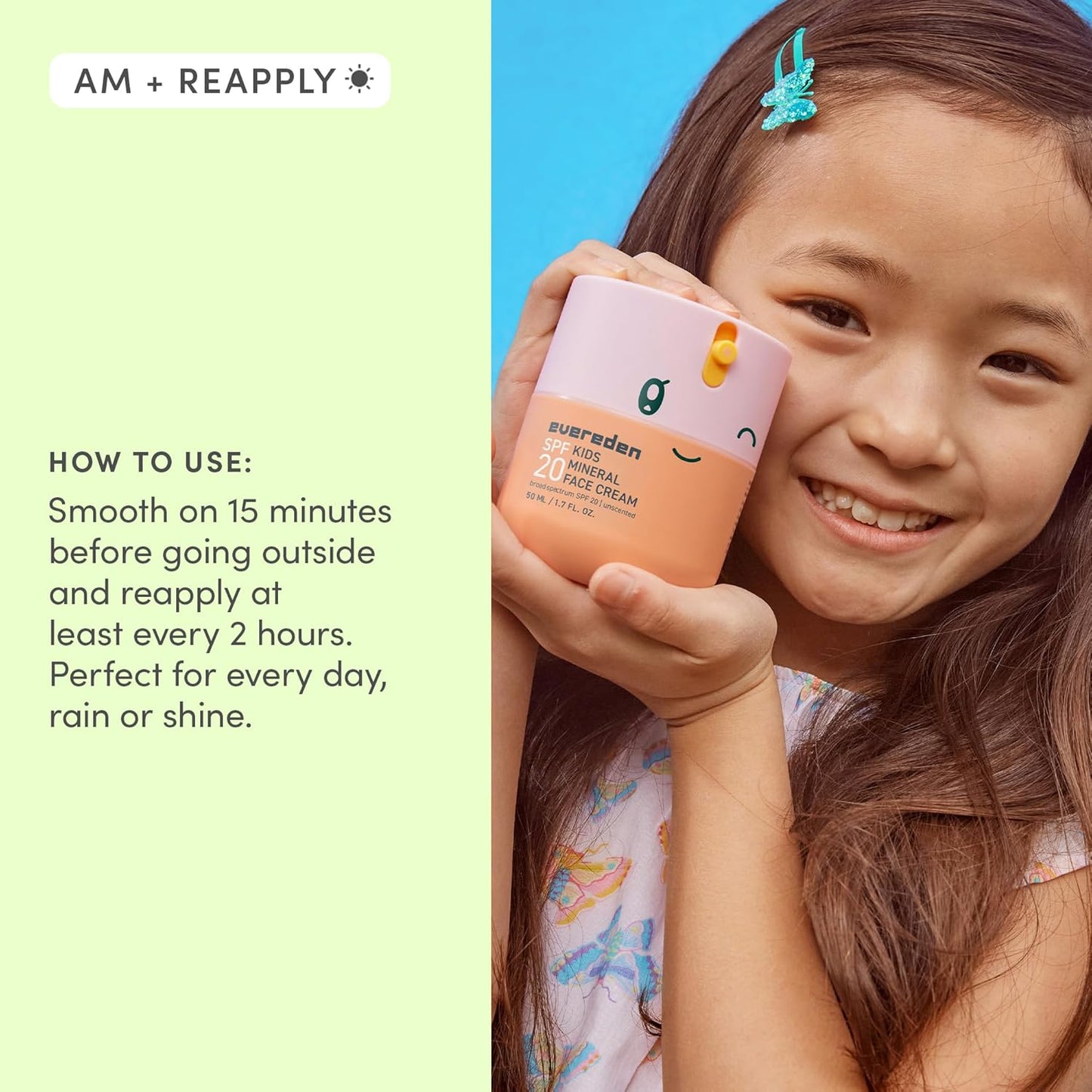 Evereden Kids Mineral Face Cream SPF 20 - Dermatologist-Tested Moisturizer with Vitamin B5 & Zinc Oxide | Fragrance-Free, Vegan
