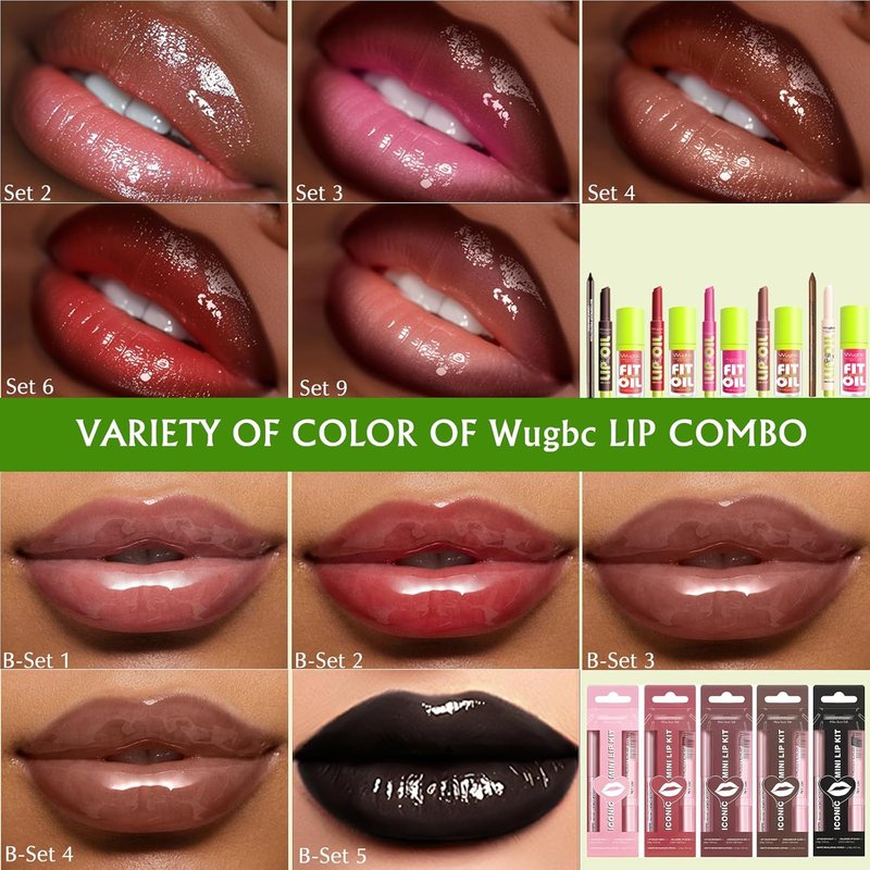 Hydrating Lip Liner & Tinted Lip Oil Set - Lightweight, Non-Sticky Gloss for Women | Brown & Pink Shades