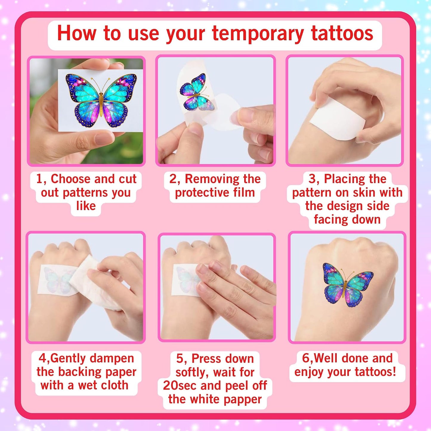 Glitter Butterfly Temporary Tattoos - Fun Party Favors for Kids & Teens | 60 Pre-Cut Stickers, Perfect for Birthday Celebrations