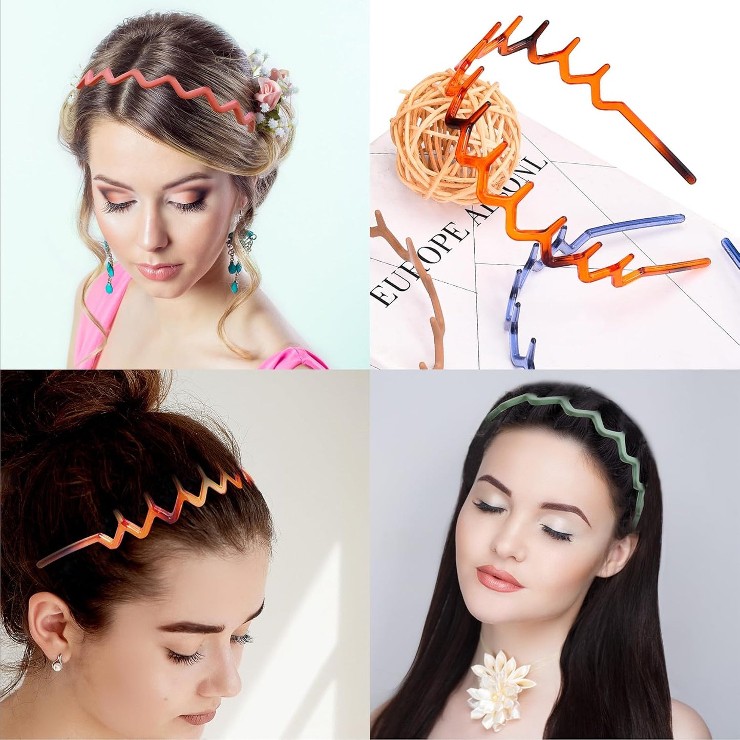 Duufin 12-Piece Zig Zag Headband Set for Women | Colorful Non-Slip Plastic with Teeth
