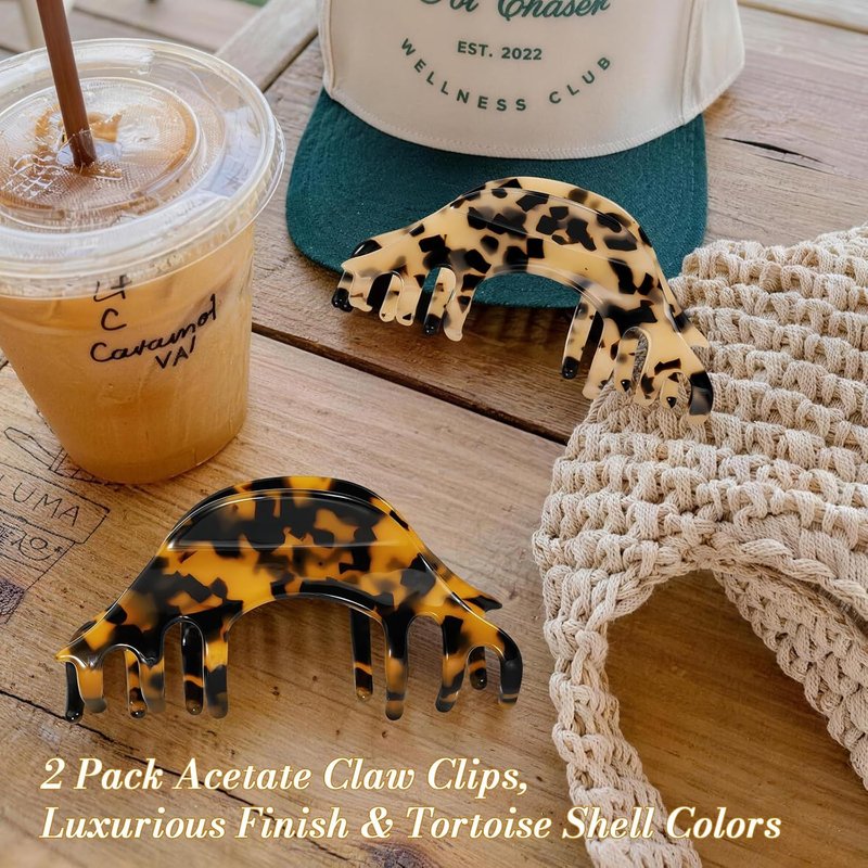 Large Hair Clips for Women - 4.2 Inch Non-Slip Acetate Claw Clips | 2 Pack Tortoise Shell Hair Accessories