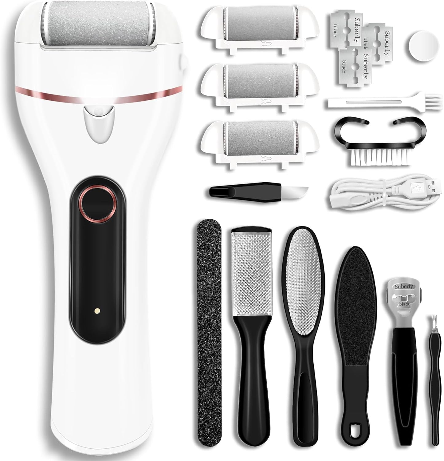 Electric Foot Callus Remover - Waterproof Rechargeable Pedicure Kit with 3 Rollers & 2 Speed Settings | Ideal for Hard, Cracked Skin