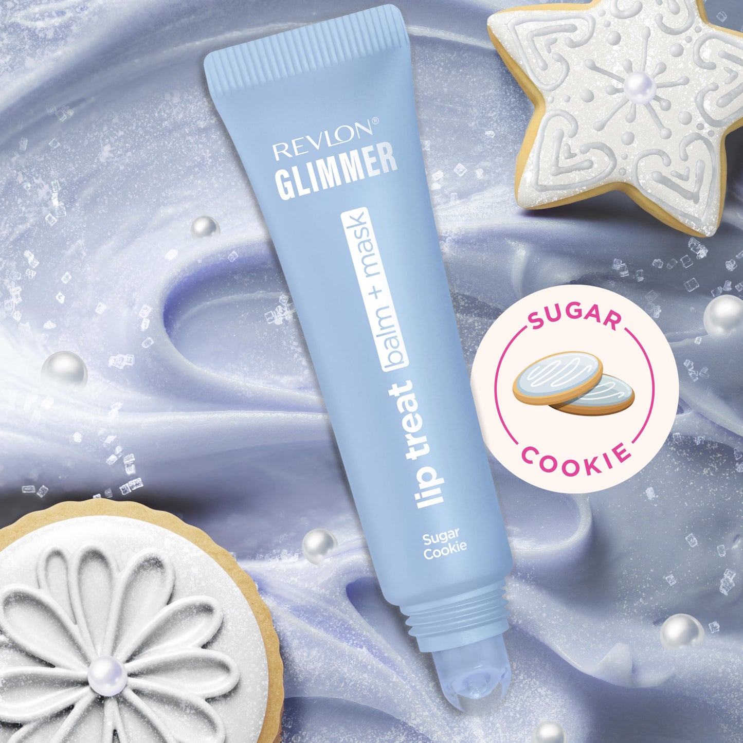 Revlon Glimmer Lip Treat Balm + Mask, Overnight Peptide Lip Treatment, Hydrating, 008 Sugar Cookie, 0.4 fl oz