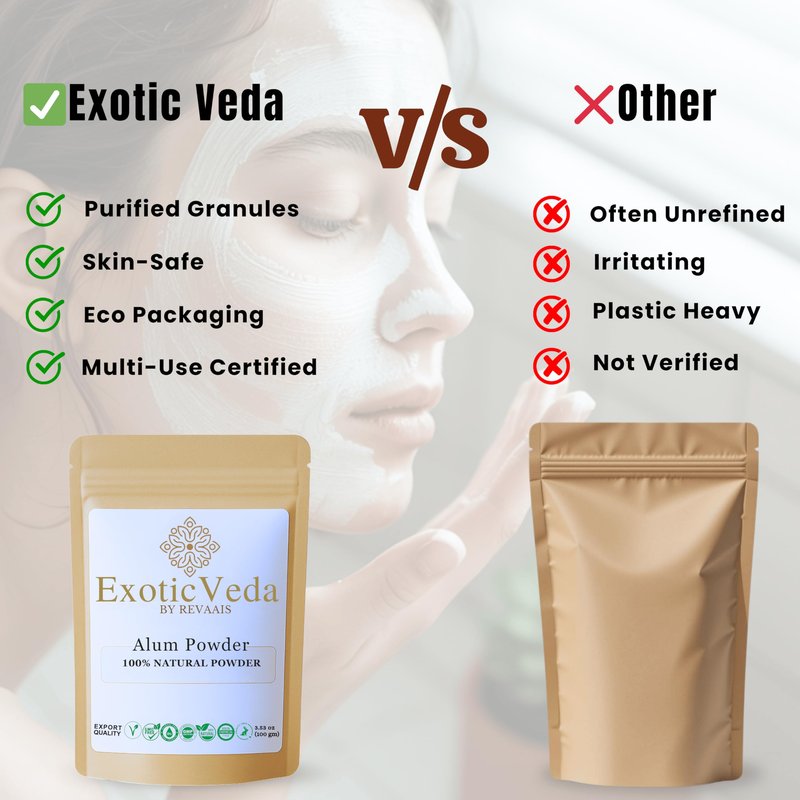 Exotic Veda 100% Pure Potassium Alum Powder(Fitkari)100g | Granulated Aluminium Potassium Sulfate | Natural Deodorant, Water Clarifier & Aftershave | Body Odor & Foot Odor Control, Canker Sores Relief