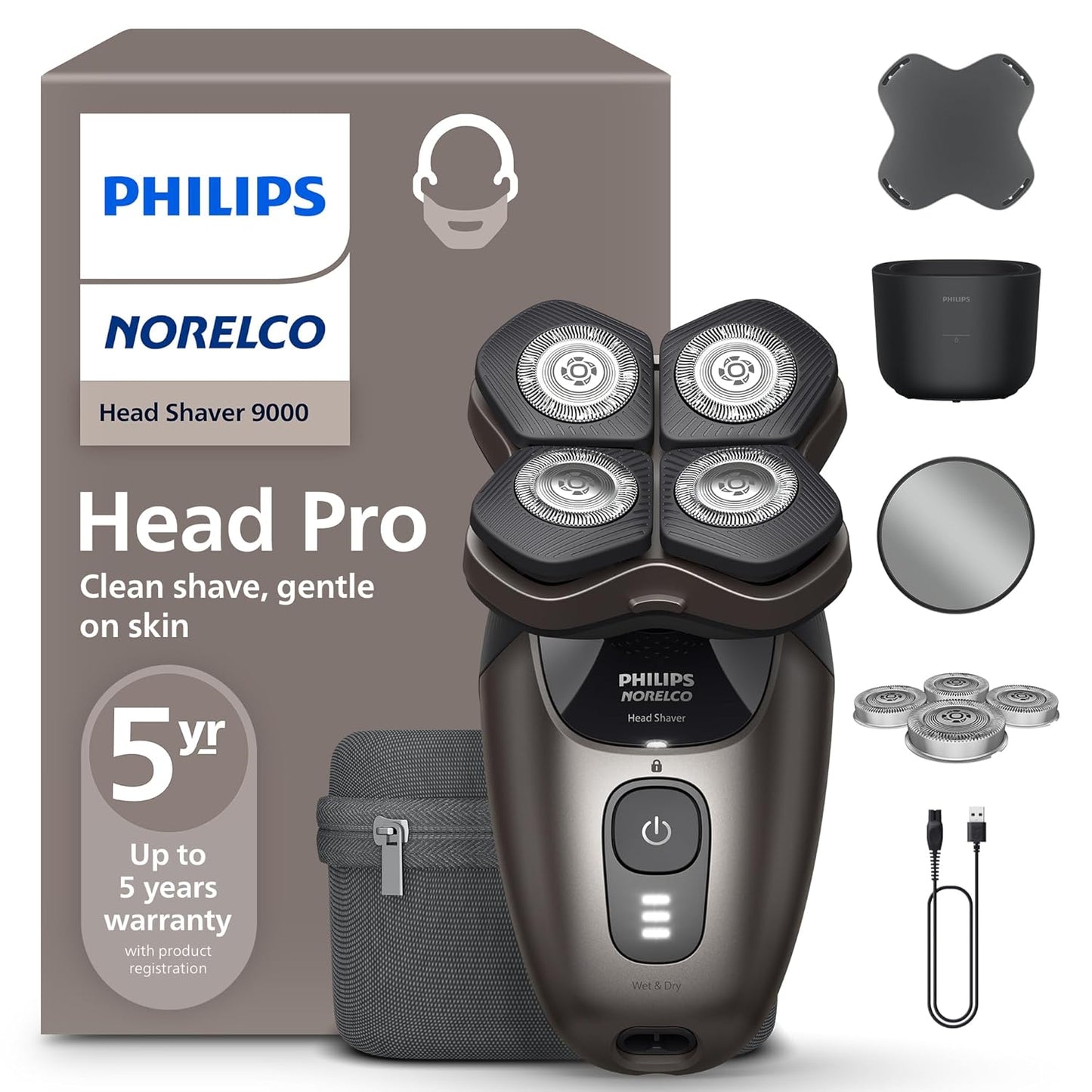 Philips Norelco Head Shaver Pro 5000 Series - Electric Shaver with 360° Flexing Head & ComfortCut Blades | Gentle on Skin, Model HS5980/40