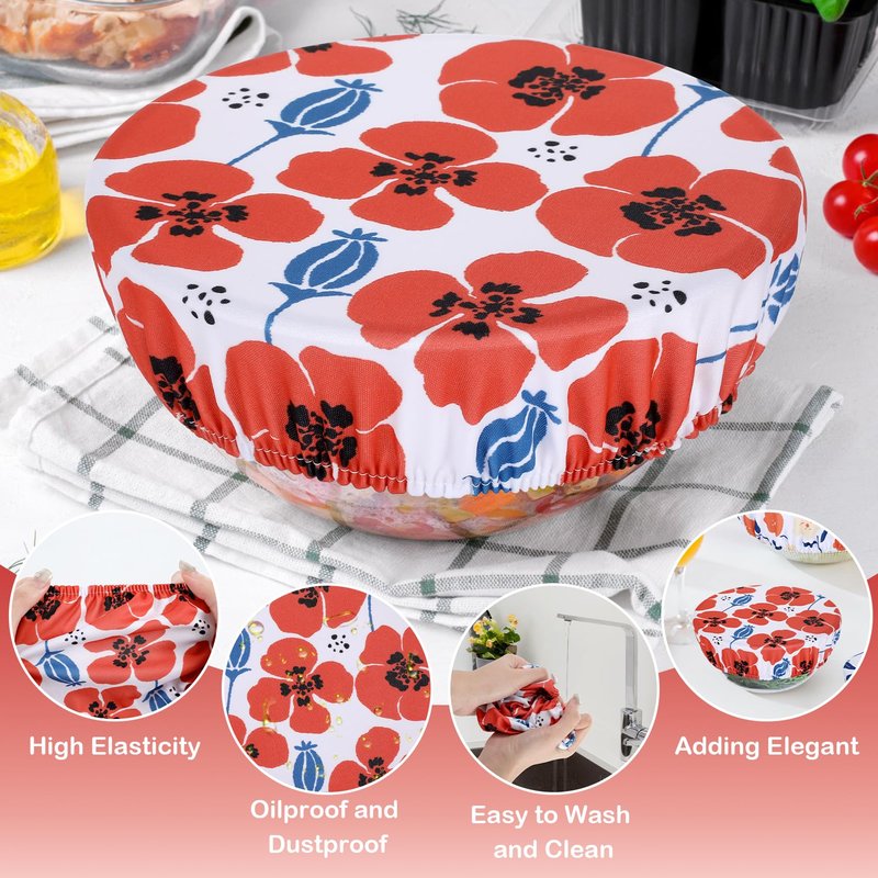 Revahope 5 Pieces Bowl Covers Reusable, 5 Size Stretch Cloth Covers for Bread Proofing Fabric Elastic Food Covers Washable for Food Fruits Leftover (Floral)