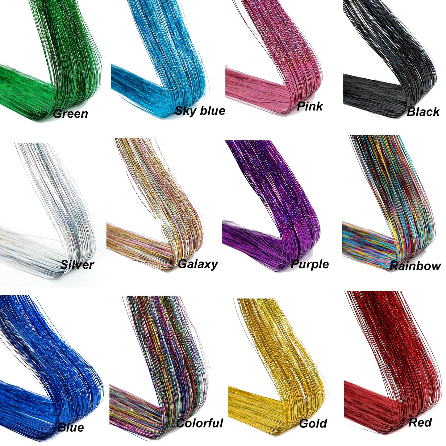 12Pcs Hair Tinsel Clip in Glitter Tinsel Hair Extensions 19.6Inch Clip in Hair Tinsel Kit Heat Resistant Shiny Sparkly Fairy Hair Accessories for Women Girls (Rainbow)