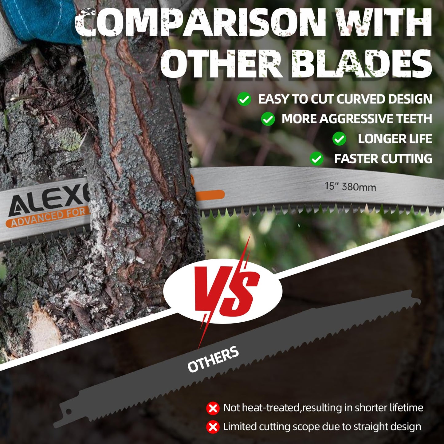 ALEXEX 6Pcs 15" Japanese Teeth Reciprocating Saw Blades for Wood Cutting and Tree Trimming, 6TPI Arc Curved Wood Sawzall Blades for PVC Pipe Cutting, Cr-V Sabre Sawzall Pruning Blades 15 Inch