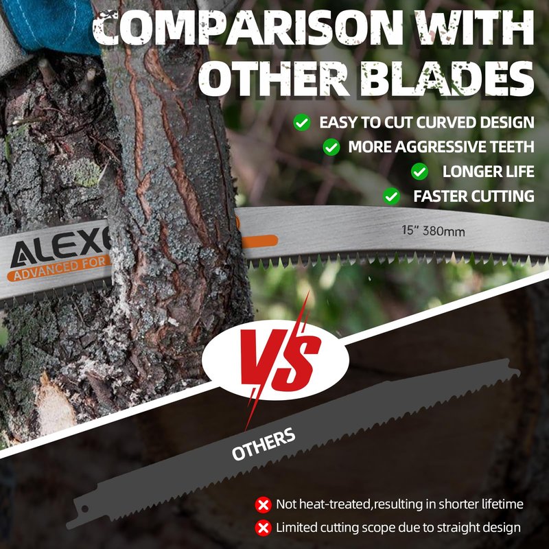 ALEXEX 6Pcs 15" Japanese Teeth Reciprocating Saw Blades for Wood Cutting and Tree Trimming, 6TPI Arc Curved Wood Sawzall Blades for PVC Pipe Cutting, Cr-V Sabre Sawzall Pruning Blades 15 Inch