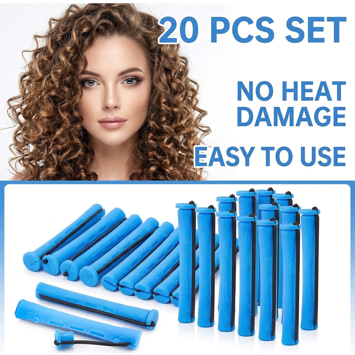 20 Pcs Blue Plastic Perm Rods - Cold Wave Hair Curling Rollers for Short & Long Hair | 0.35 Inches