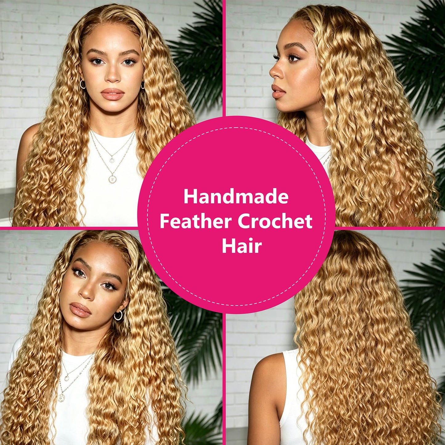 Honey Blonde Pre-Separated Human Crochet Hair Deep Wave Curly Miracle Knots Crochet 14 Inch 50g Honey Blonde #27 Knotless Feather Invisible 100% Human Crochet Braiding Hair Extensions for Black Women
