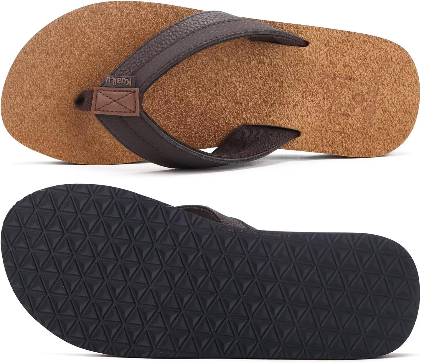 Men's Yoga Mat Leather Flip Flops - Comfortable Arch Support Thong Sandals | Indoor & Outdoor Use