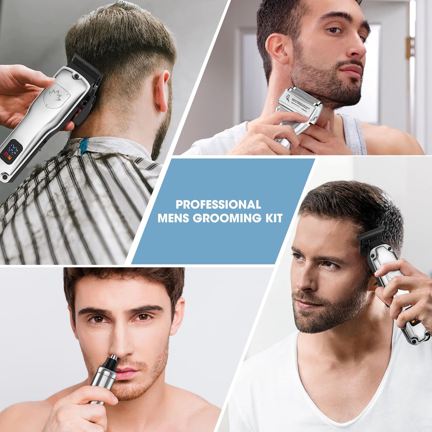 Suttik Professional Hair Clippers for Men, Barber Clippers and Trimmers Set, Foil Shavers for Men, 4 in 1 Cordless Hair Clippers Set Hair Cutting Kit Barber kit with LED Display