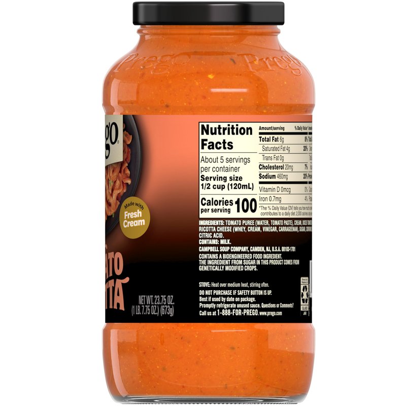 Prego Creamy Tomato Pasta Sauce With Ricotta Cheese, 23.75 oz Jar