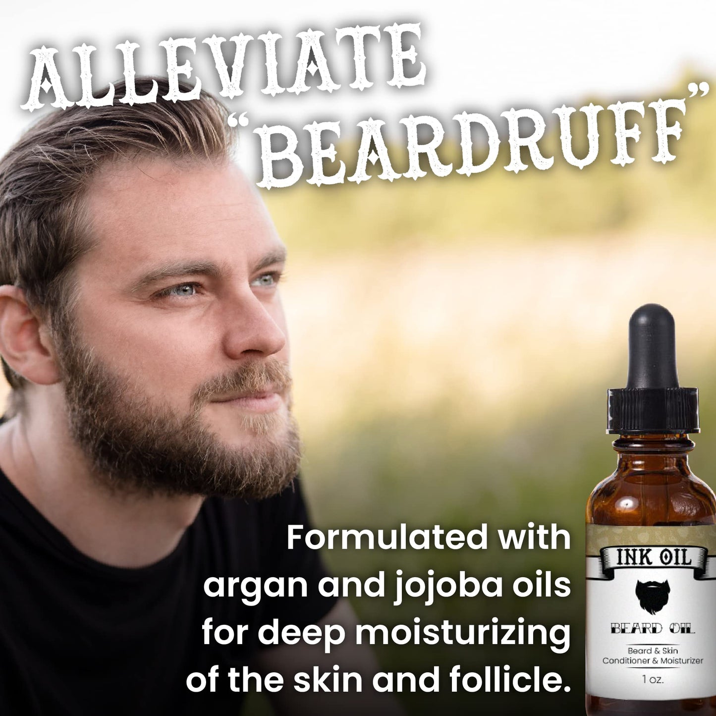 Ink Oil Beard Oil Premium Blend of Organic Oils | Natural Beard Oil for Men Growth | Natural Ingredients for Soothing Beard | Daily Use Moisturizing & Conditioning Oil for Men | Subtle Scent | 1 Oz