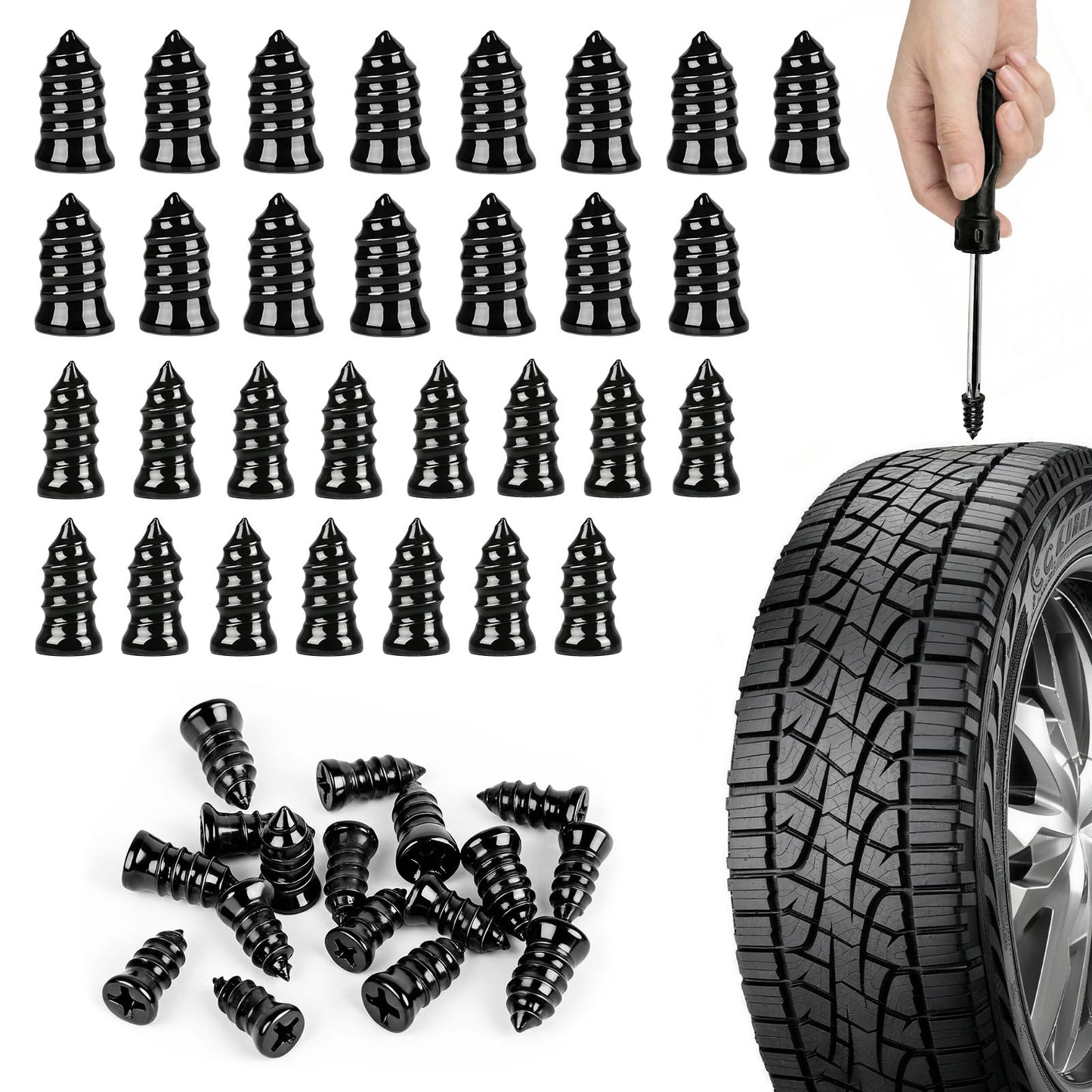Cupofpet 60 Pcs Tire Plugs Screw Type, Professional Grade Emergency Tire Screw Plug Repair Kit with Screwdriver, Ideal Tire Plug Kit for Car, Truck, Motorcycle and Bicycle Flat Quick Tire Fix