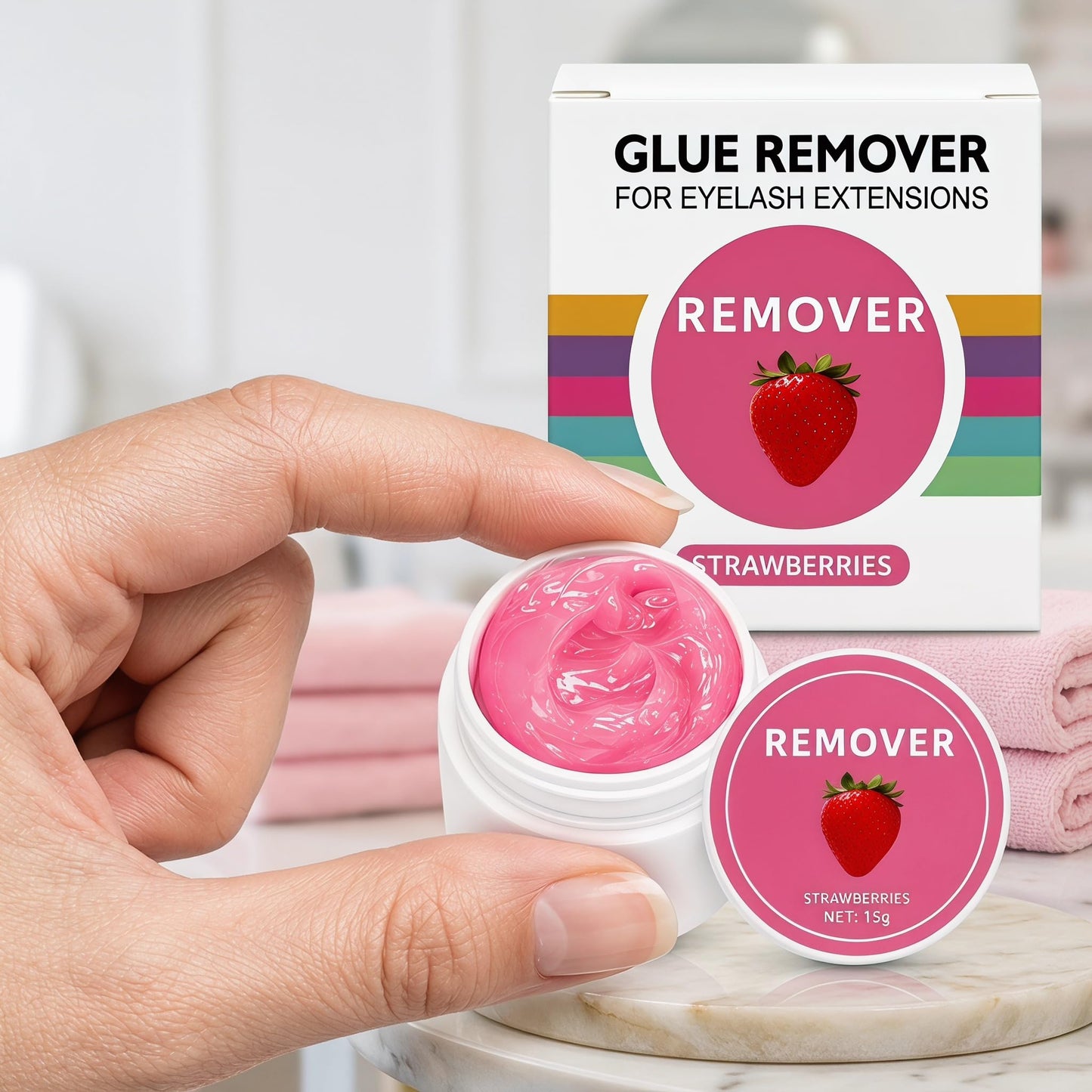 Strawberry Eyelash Glue Remover Cream, 15g Gentle & Low Irritation Lash Extension Remover for Sensitive Eyes, Professional or Salon Use, Safe Adhesive Removal for Natural and Extended Lashes