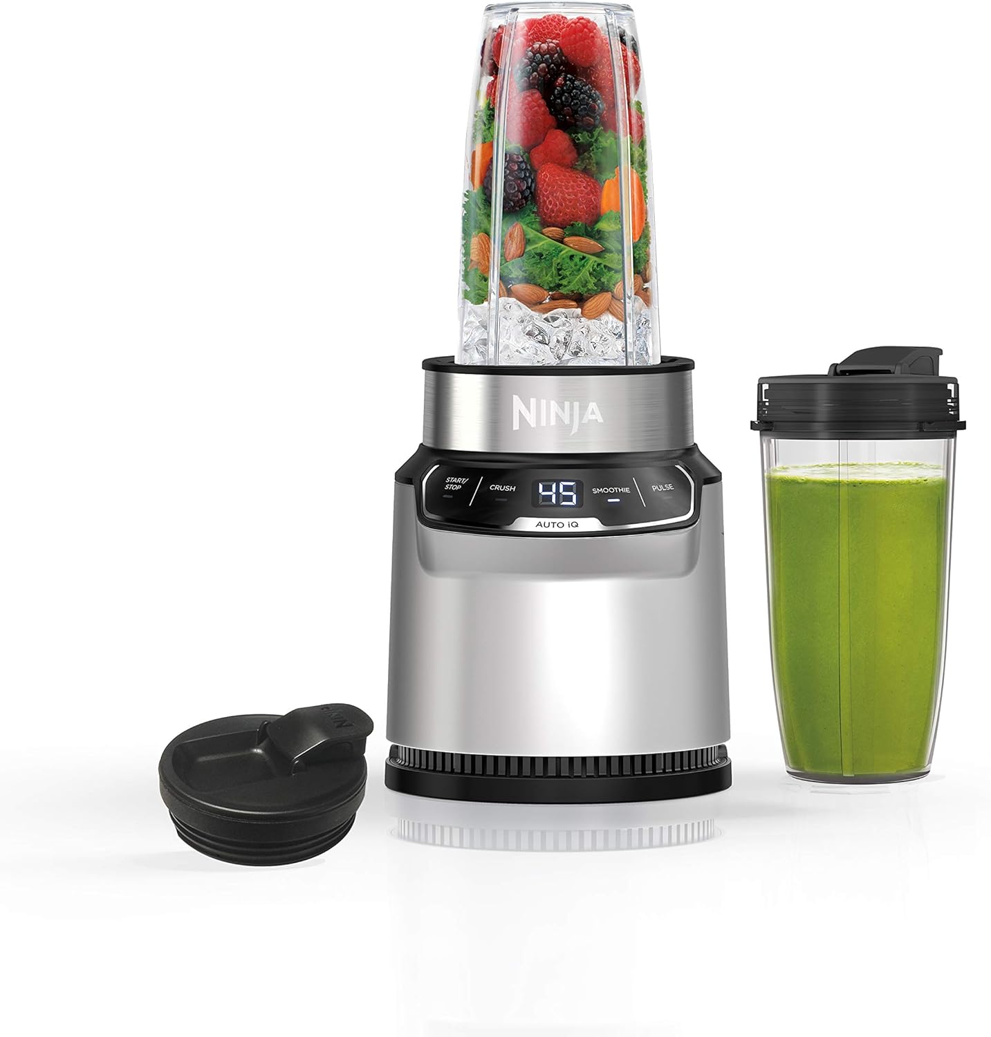 Ninja Nutri-Plus Personal Blender - Compact 900W Blender for Smoothies & Frozen Drinks | 3 To-Go Cups & Lids | Silver