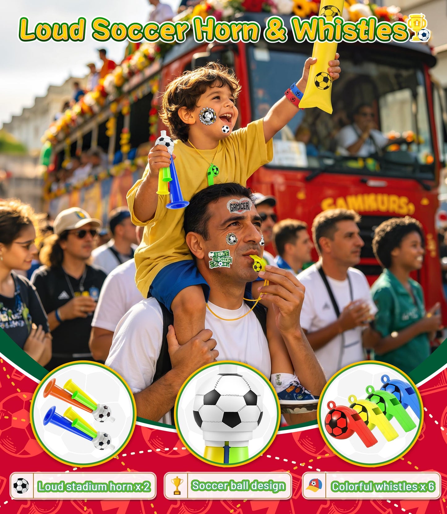 Soccer Party Favors 2026 Soccer Fan Support Accessories Kit, 48 PCS Cheering Supplies with Thundersticks, Clappers, Wristbands, Stickers for Sporting Events, Game Day Watch Party & Stadium Essentials