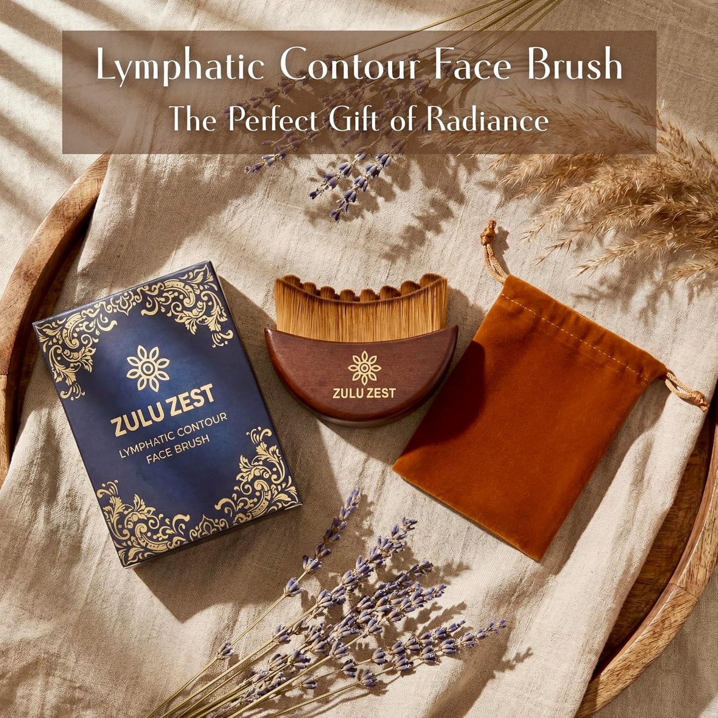 Lymphatic Drainage Face Brush - Manual Contour Massager with Wooden Handle | Curved Bristles for Puffiness Relief
