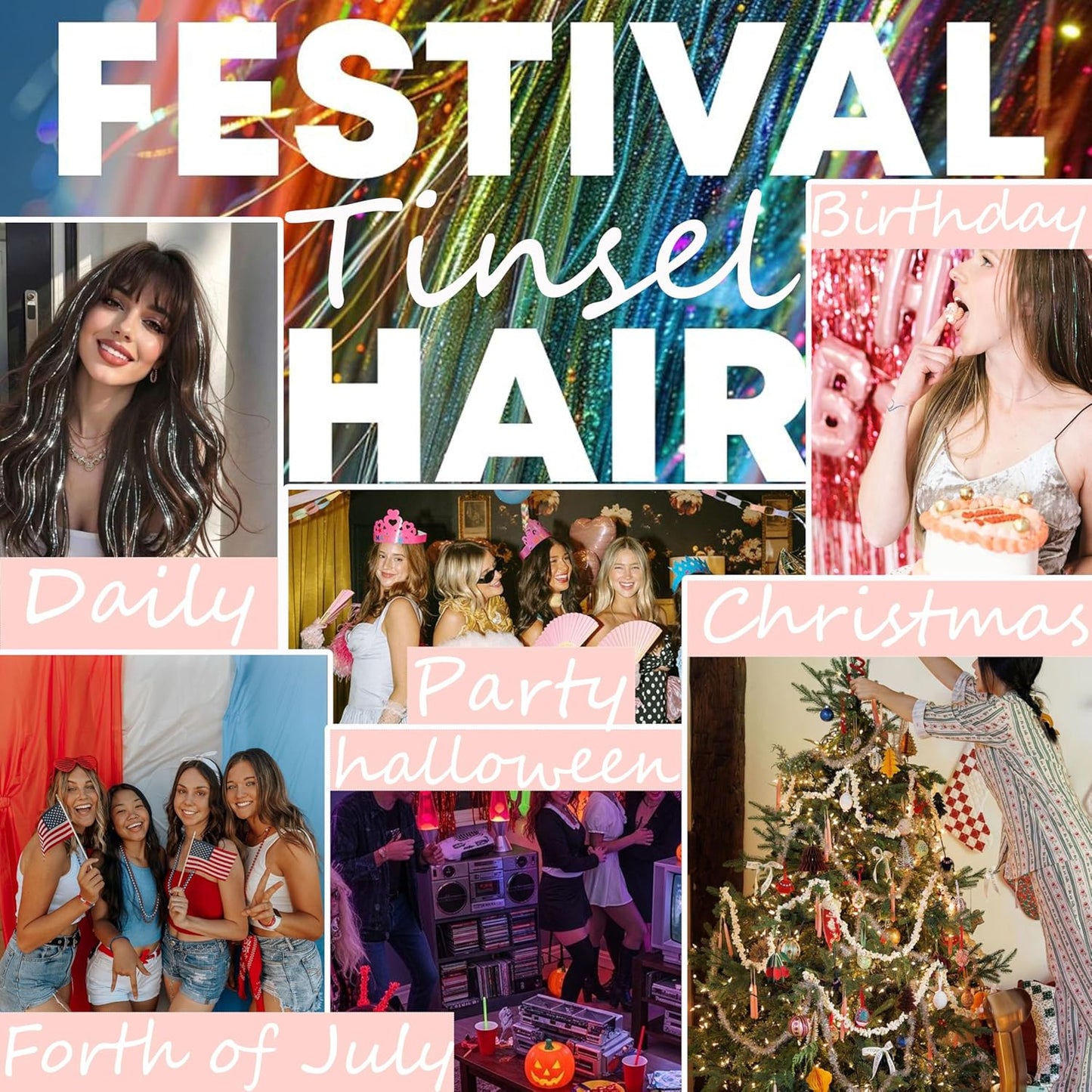 Hair Tinsel Kit - 30 Colors 48-Inch Glitter Extensions | Sparkling Heat-Resistant Fairy Hair for Festivals