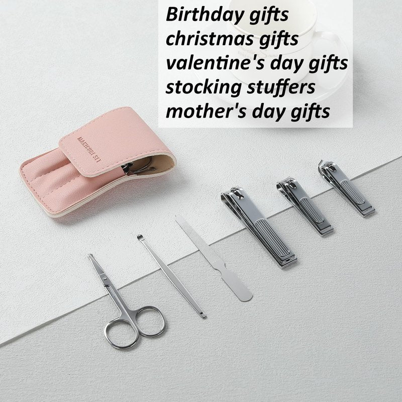 Nail Clipper Set Gifts for Women, 6 Pcs Case Fingernail Clipper Christmas Stocking Stuffers for Adults (Pink)
