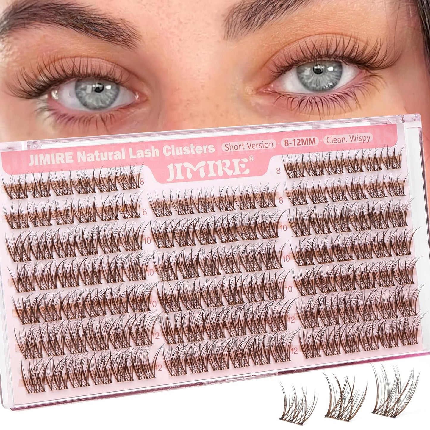 JIMIRE 8-12MM Wispy Cluster Eyelash Extensions - Soft DIY Individual Lashes | Natural C Curl, 120 Pcs
