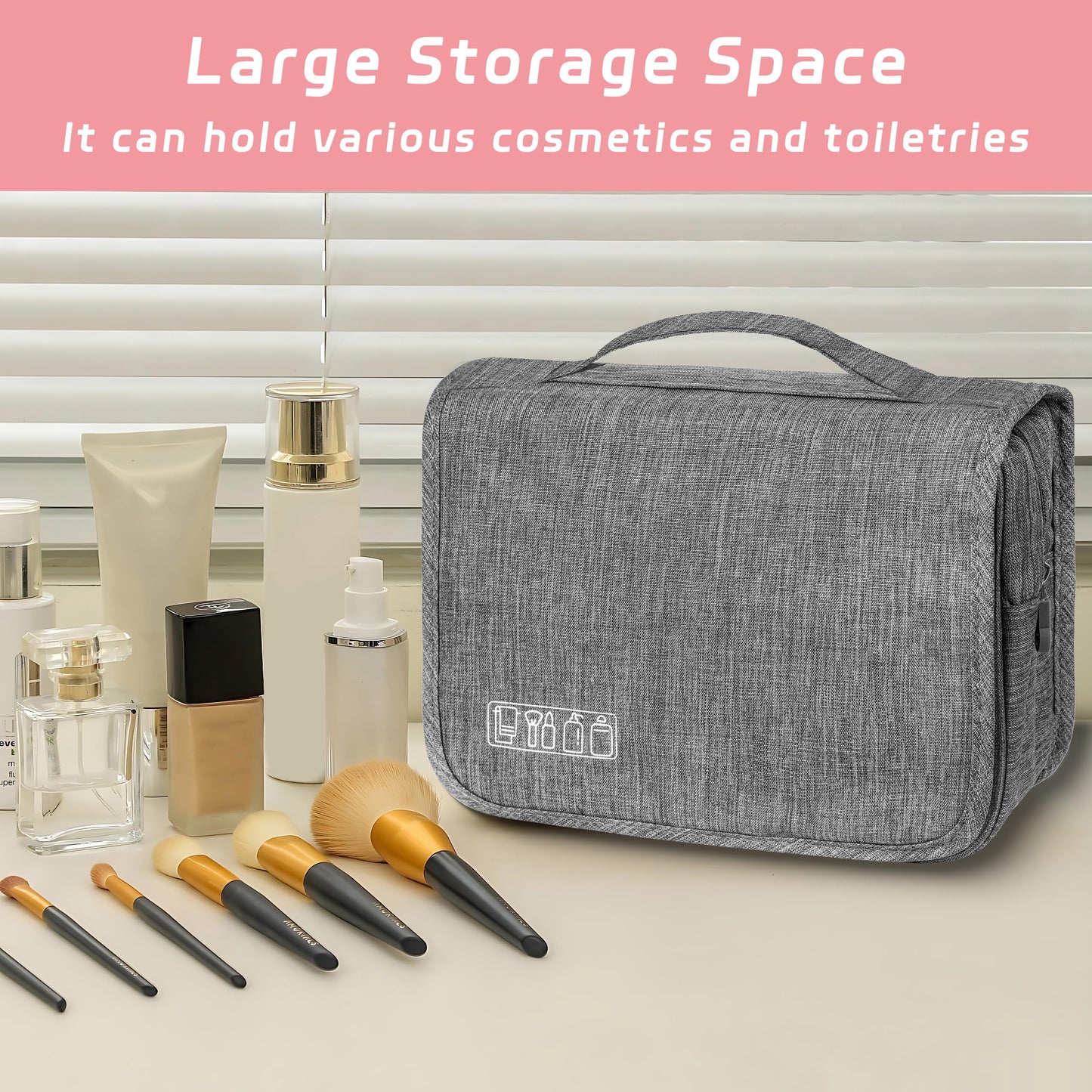 Toiletry Bag Travel Bag with Hanging Hook, Waterproof Shower Bathroom Hanging Toiletry Bag for Men Women,Small Multifunctional Makeup Cosmetic Bag,Portable Toiletries Bag Travel Organizer (Grey)