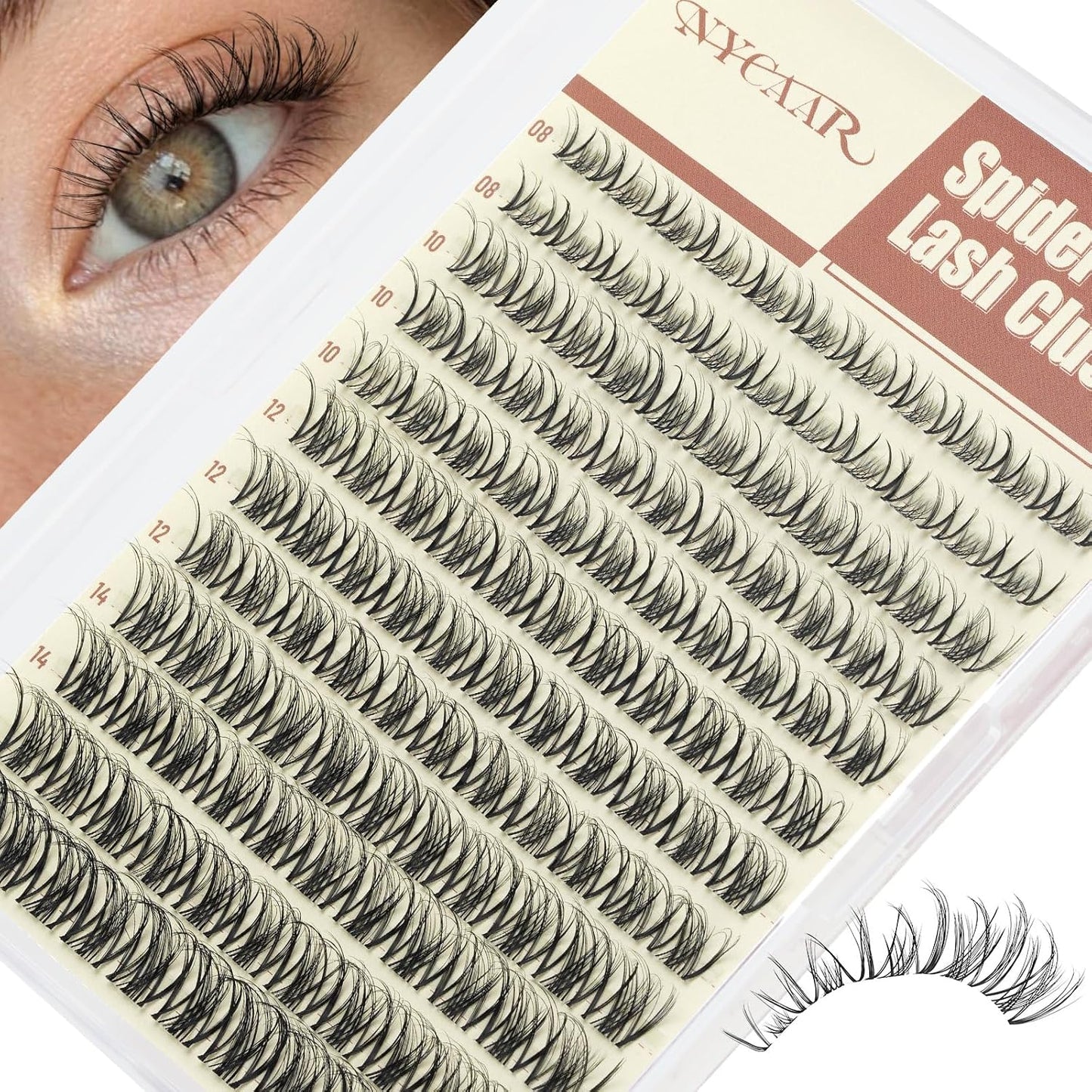 Natural Eyelash Clusters - 144pcs Wispy Lash Extensions | C Curl, Invisible Band, 8-16mm for Beginners