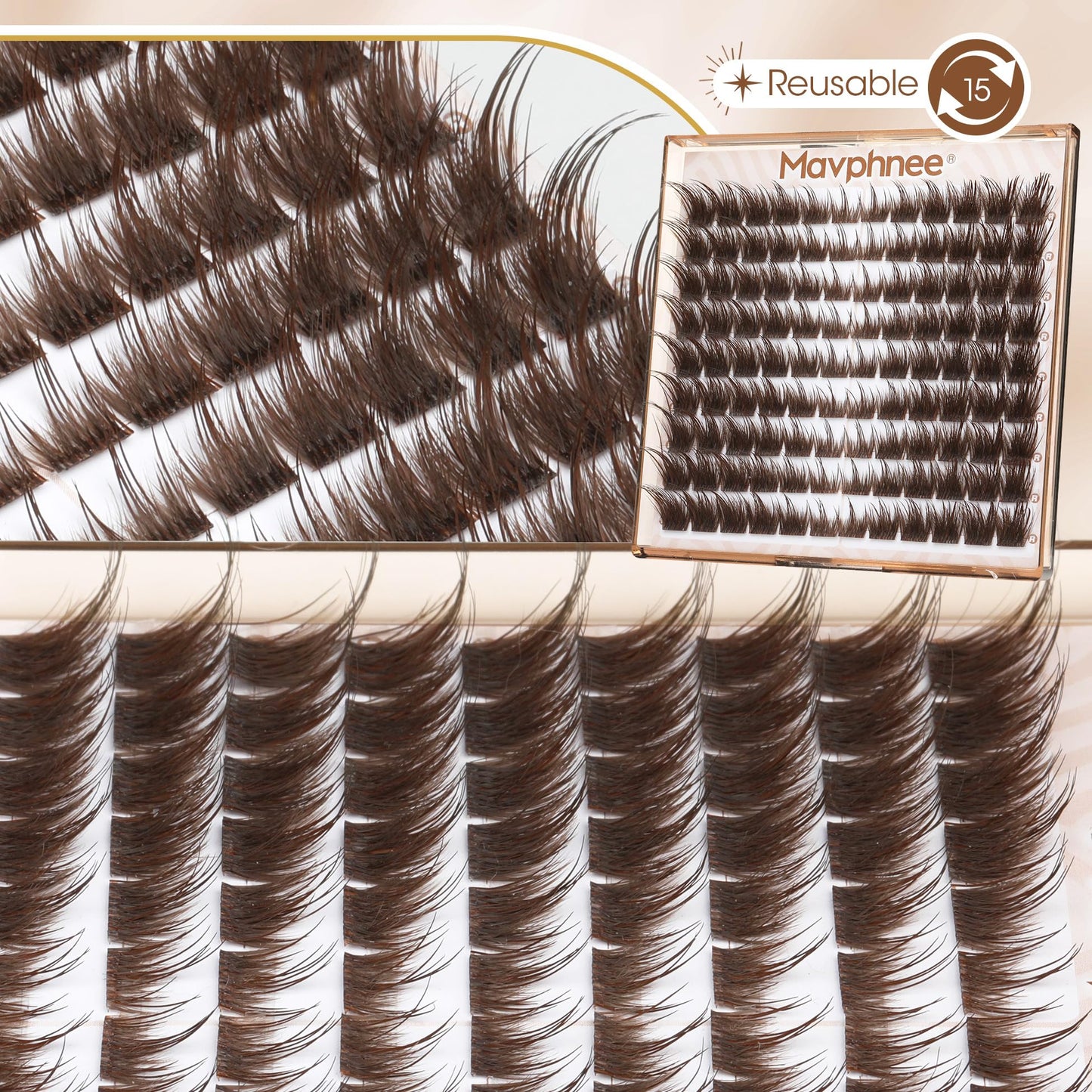Mavphnee Brown Lash Clusters Wispy Fox Eye Eyelash Clusters Pre-Mapped 9-16MM Cluster Eyelash Extensions with Flexible Band & CC+L Curve Natural Individual Lashes For Soft Vibe