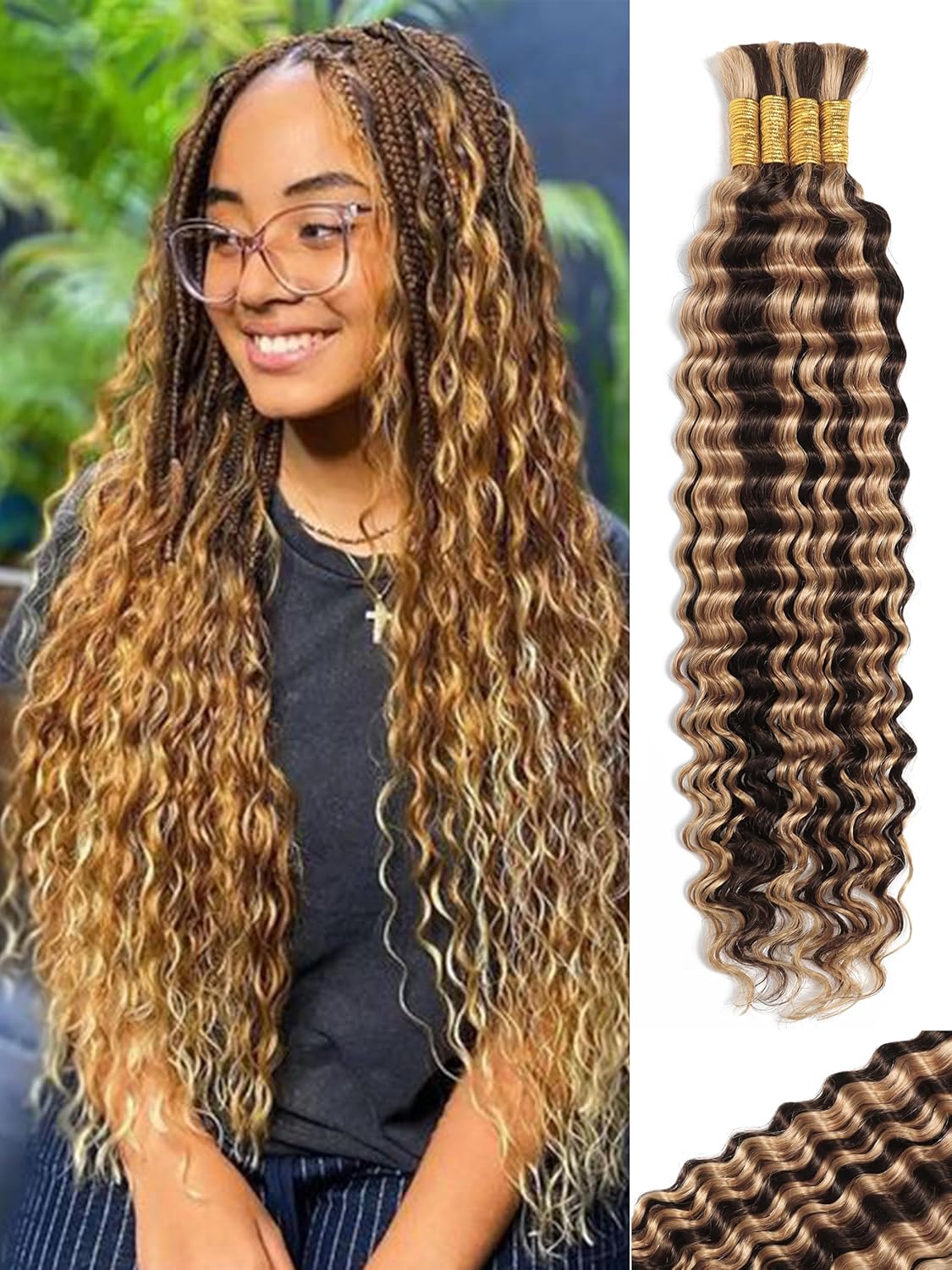 Human Braiding Hair - 18 Inch Deep Wave Bulk Extensions | 4 Bundles, No Weft, 10A Quality