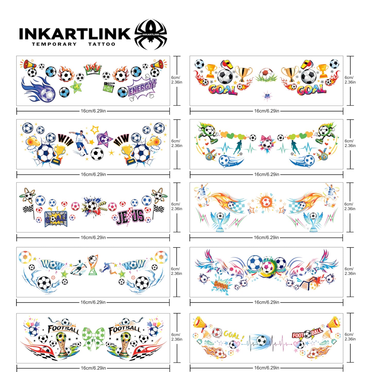 INKARTLINK 10 Sheets Soccer Face Temporary Tattoos, Sport Theme Football Makeup Decals, Europa World Cup Party Decoration Tattoo Stickers for Game Day, Fan Events & Costume Accessories.