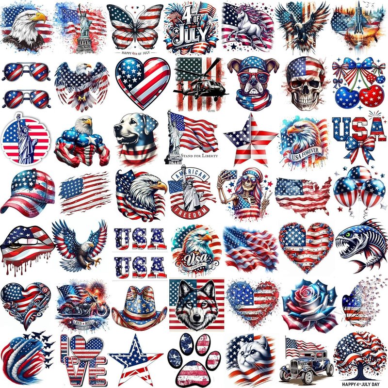 Patriotic Temporary Tattoos - 49 Sheets of 4th of July Designs | Red, White & Blue USA Flag Party Favors
