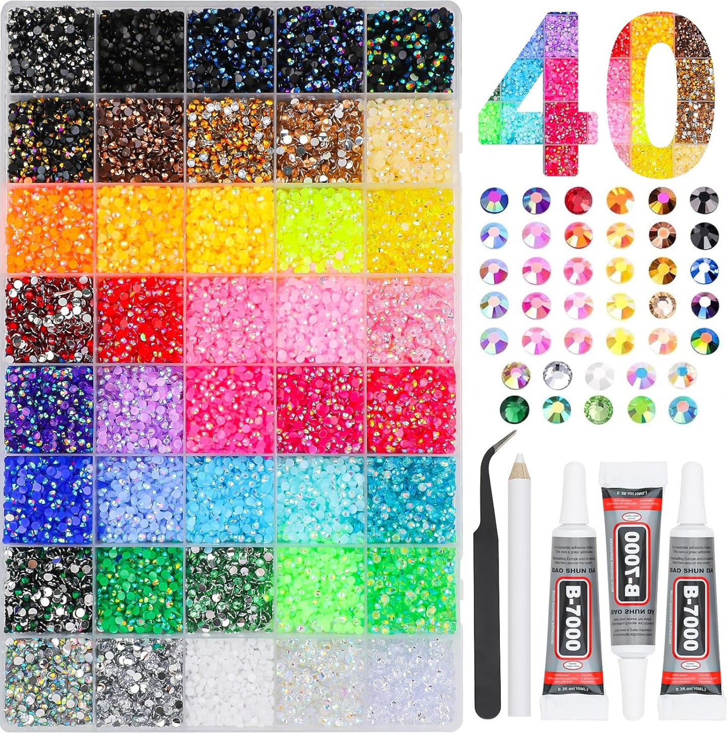 Resin Rhinestones Bedazzling Kit - 36,000 Pcs of 72 Vibrant Colors for DIY Nail Art, Crafts & Makeup
