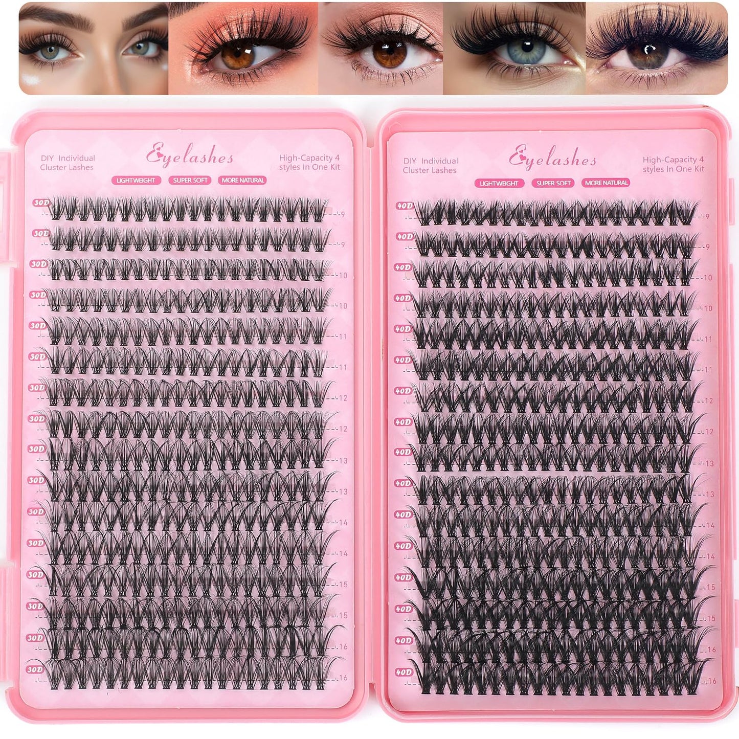 Lash Clusters Kit - 640 Pcs Fluffy Wispy Individual Eyelashes 9-16mm D Curl | Thin Band with Tweezers & Bond Seal