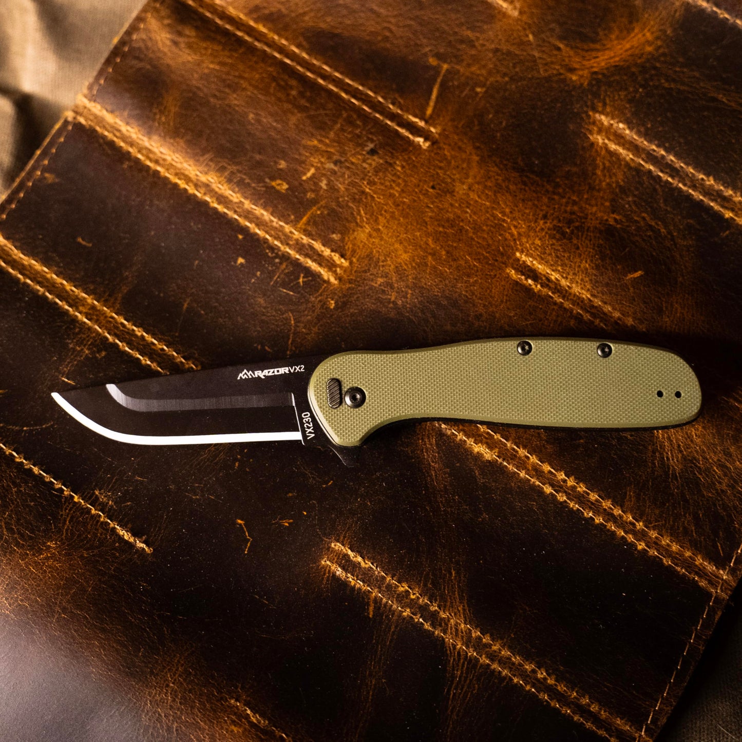 OUTDOOR EDGE - Razor VX2 | Green G10 with Black Drop Point | Replaceable Blade EDC Folding Pocket Knife | 3" Stainless Blade, Reversible Pocket Clip