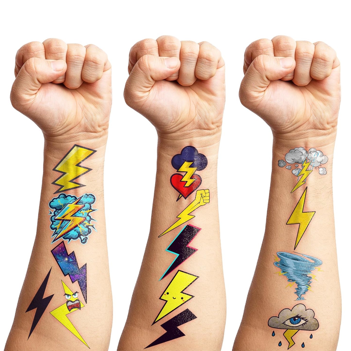 Lightning Bolt Temporary Tattoos - 96PCS Weather-Themed Stickers | Cute Waterproof Body Art for Kids
