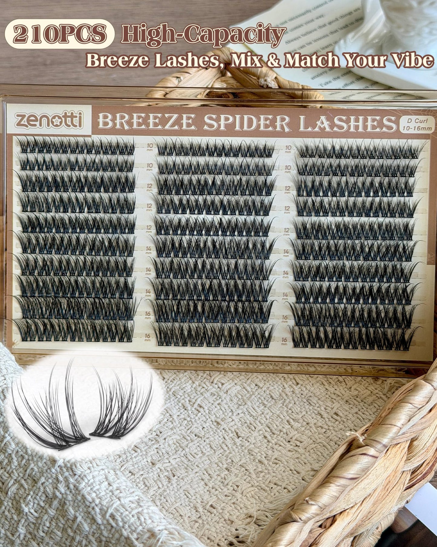 Wispy Lash Clusters Natural Eyelash Clusters 210PCS Breeze Spider Cluster Eyelash Extensions Kim K Style Individual Lases Extensions Fluffy Lash Clusters D-Curly 10-16MM by zenotti