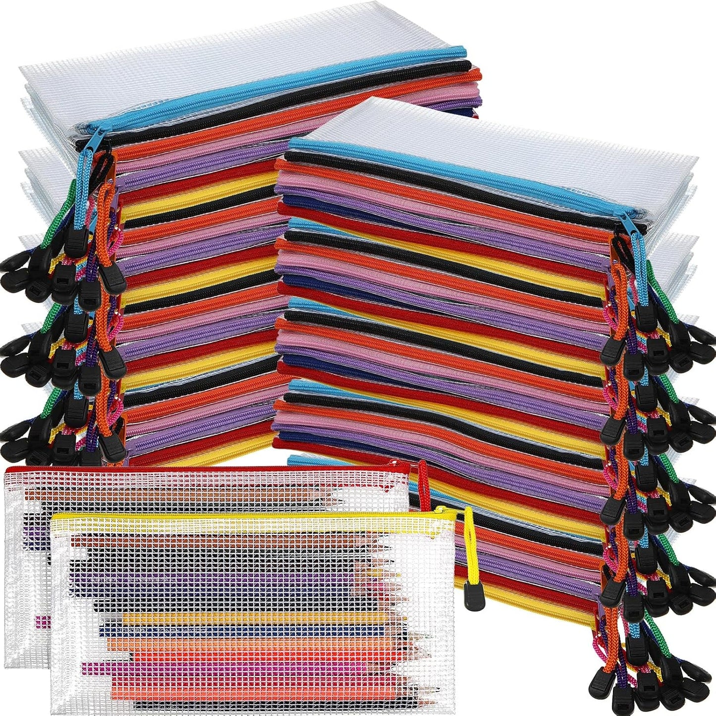 Pencil Pouch Bulk - 100 Pack Mesh Zipper Cases for Office & Cosmetics | 9.5'' x 4.5'' Vivid Color Storage Bags