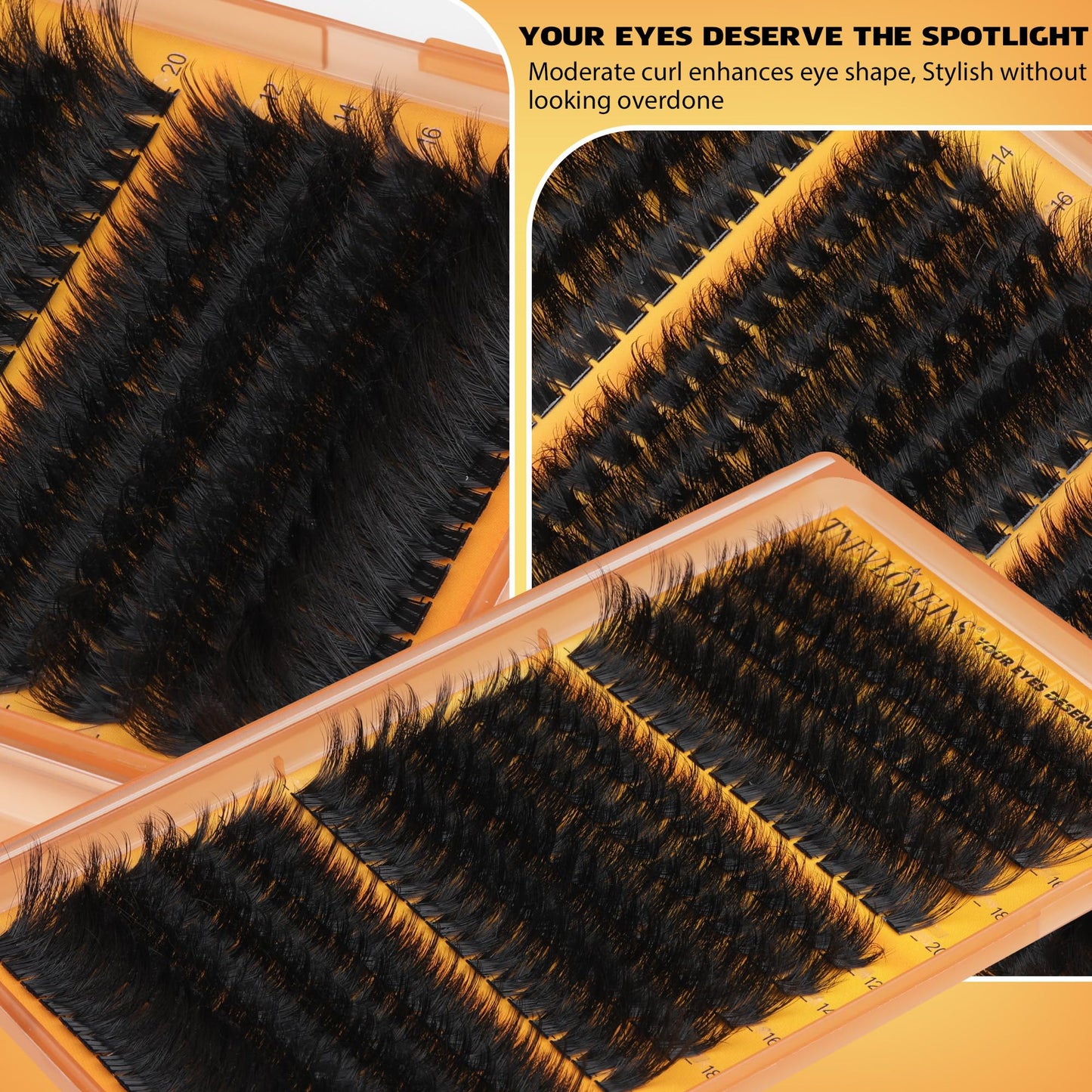 Fluffy Lash Clusters with Spikes 200D+260D+300D Cluster Eyelash Extensions Thick Eyelash Clusters Faux Mink Individual Lashes Full Volume Cluster Lashes 12-20MM Reusable Eyelashes by TNFVLONEINS