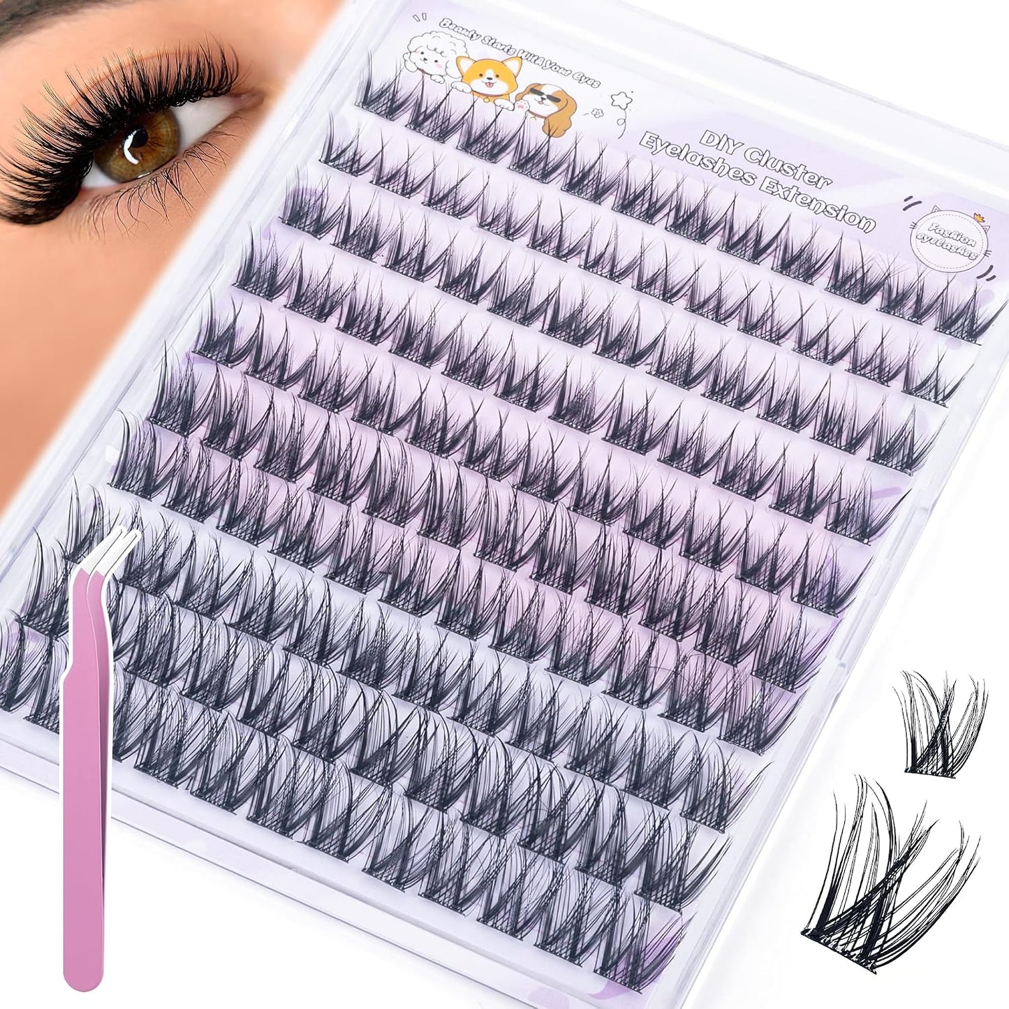 Self Adhesive Eyelashes - Natural Individual Lash Clusters Kit | 120 PCs, Easy Application, Wispy Extensions 9mm-12mm
