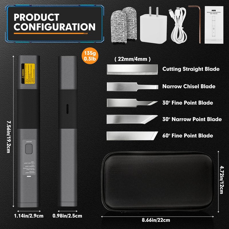 Ultrasonic Cutter, 40kHz High Precision Ultrasonic Cutting Knife, 30W Corded Ultrasonic Knife for Better Cooling, Effortless Support Removal Tool for 3D Printing, Resin, PCB, Leather, Hobby DIY Craft
